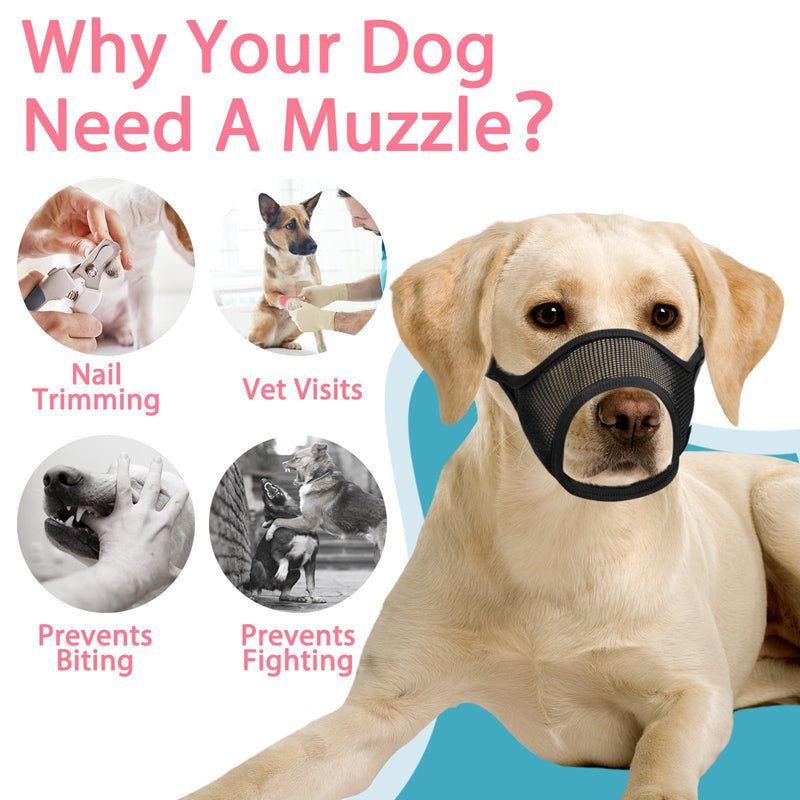 LUCKYPAW Dog Muzzle, Mesh Dog Muzzle for Large Medium Small Dogs, Soft Muzzles for Biting Chewing Fierce Barking, Breathable Muzzle with Adjustable Strap for Training (Black, L(Snout:9.75"-11")) Black L(Snout:9.75"-11") - PawsPlanet Australia