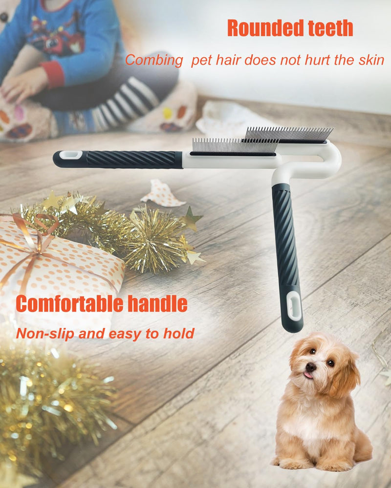 2 PCS Pet Comb with Long & Short Stainless Steel Teeth,Flea and Tick Comb for Dogs & Cats,Pet Grooming Brush for Short&Long Hair,2 different shapes with Rubber Handle - PawsPlanet Australia