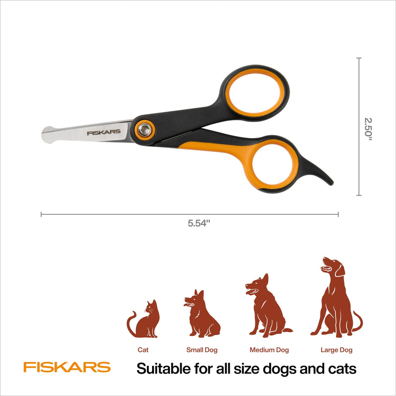 Fiskars Pet, Dog & Cat Grooming Scissors, Rounded Tips & SoftGrip Handle, Cat and Dog Supplies, 5.5”, Orange/Black, Detailing Scissors - PawsPlanet Australia