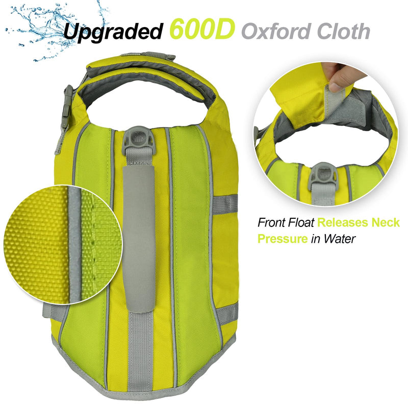 VIVAGLORY Dog Life Jacket with Removable Front Float, Life Vest with Reflective Trims & Extra Padding for Swimming & Boating, Yellow Grey, M M: 21-25 inch (Ribcage Girth) - PawsPlanet Australia