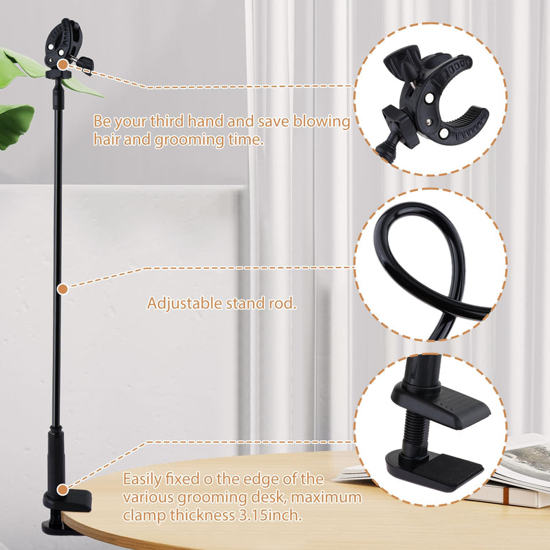 DYNWAVE Dog Hair Dryer Stand, Pet Grooming Table Hair Dryer Holder Hose Tube Holder Hands- Groomers Adjustable Third Arm with Clamp, 360 Degrees Rotatable Hair Dryer Stand for Dog Cat Grooming - PawsPlanet Australia