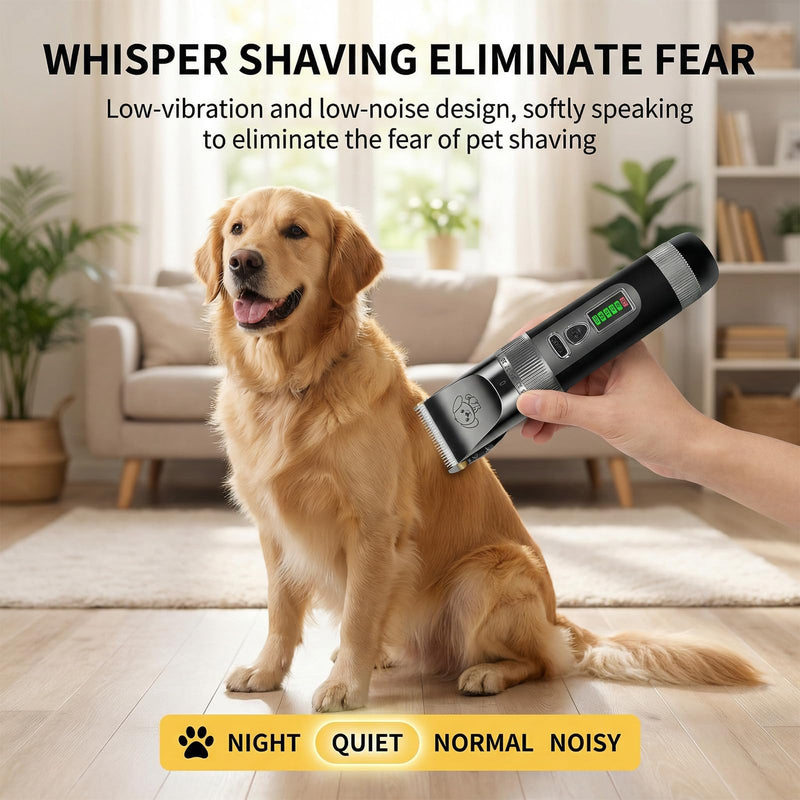 Pet Clippers, Quiet Dog Grooming Clippers with Ceramic Blade & 4 Guard Combs, Pet Hair Clippers for Dogs & Cats, Electric Trimmer Set with Scissors & Nail Clipper (Stainless Steel)
