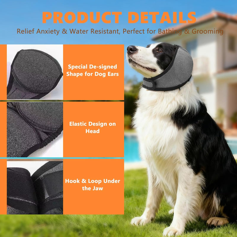 Dog Ear Defenders, Dog Snood Swim Ear Protectors, Comfort Dogs Ears Muffs Noise Protection for Anxiety Relief, Swimming, Grooming for Dogs (Gray, M)