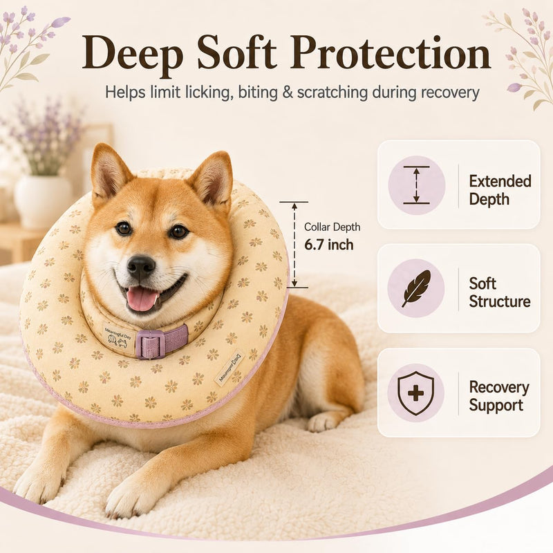 Deep Soft Recovery Collar for Dogs & Cats, Cotton Alternative to E-Collar, Adjustable Lightweight Pet Cone, Anti-Lick for Surgery & Wounds, Large (Neck 13"-16"), Flower