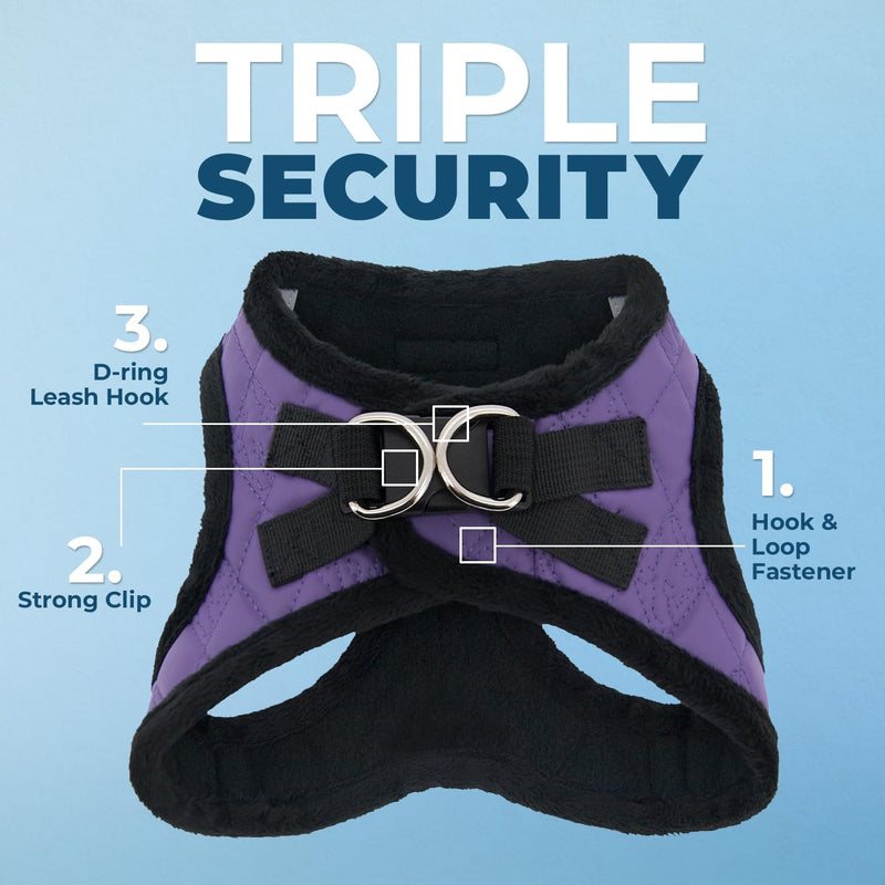 Voyager Step-In Plush Dog Harness by Best Pet Supplies - Step In Vest Harness for Small and Medium Dogs, Soft Plush, Purple Faux Leather, size XS - Chest: 13 - 14.5" Harness (Purple Faux Leather) XS (Chest: 13 - 14.5") - PawsPlanet Australia