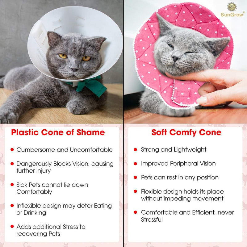 SunGrow Cat Cone Collar Soft Washable, Cat Recovery E Collar Sleep Cone After Surgery to Stop Licking, Pet Cone of Shame Alternatives, Scratch & Bite Proof Grooming Soft Cone for Easy Nail Cutting Pink Polka (S, 7.5-9" Neck) - PawsPlanet Australia