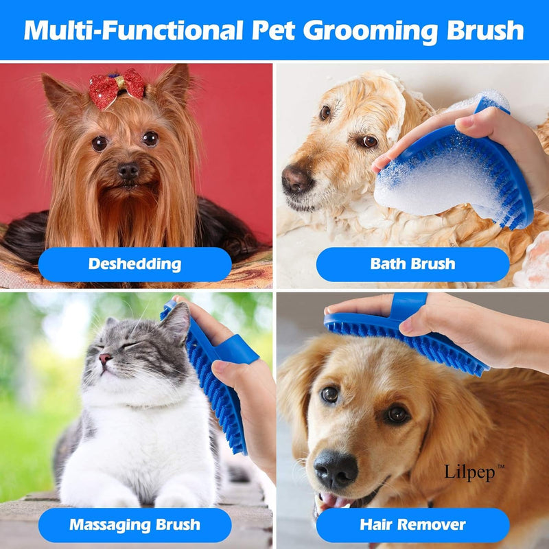 Lilpep Dog Bath Brush, Rubber Pet Shampoo Brush with Silicone Bristles for Massaging Grooming, Removing Short Haired Dogs Cats Shedding, Tangles and Dead Undercoat (Blue, plum brush) Blue - PawsPlanet Australia