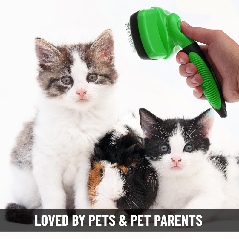 Self Cleaning Slicker Brush for Cat and Dog Coat - Detangler Dog Brush for Shedding & Grooming - Super Easy to Clean Deshedding Grooming Tool Removes Loose Pet Hair, Mats and Tangles (Green) Green - PawsPlanet Australia