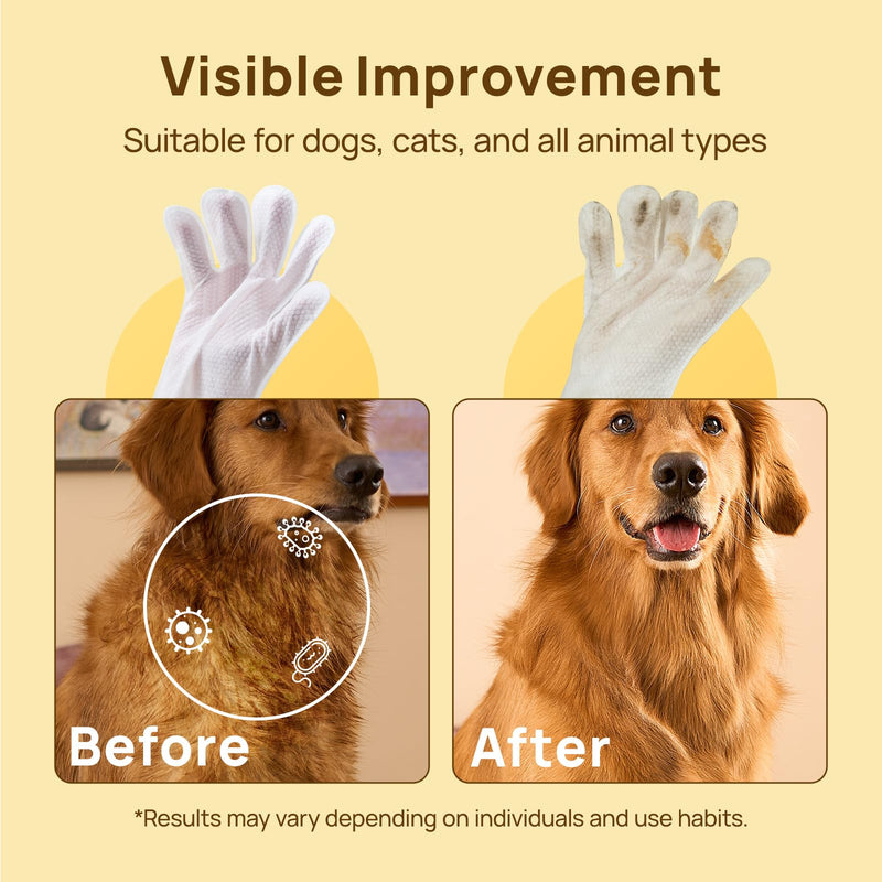 HICC PET Cleaning Deodorizing Glove Wipes for Dogs & Cats, Vet Recommended Hypoallergenic Hydrating & Nourish Fur Pet Grooming Glove Wipes, Pet Bathing Wipes for Horse Coat Care, 20pcs Rose Scent 20 PCS - PawsPlanet Australia