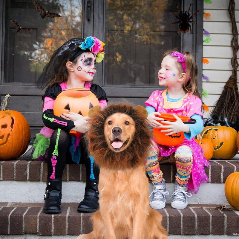 Vivifying Lion Mane for Dog, Adjustable Halloween Dog Lion Costume Wig with Ears for Medium and Large Dog Dress up (Brown&Black) Brown&Black