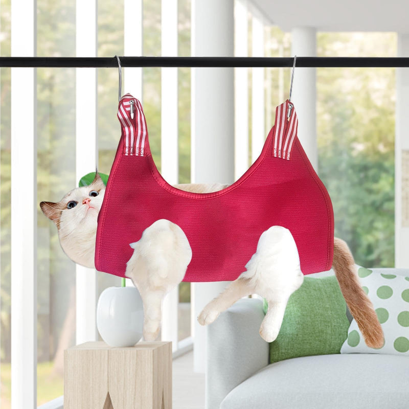 Dog grooming harness, adjustable grooming hammock aid harness | Breathable relaxation grooming aid for cats, adjustable grooming hammock for relaxation, red, medium