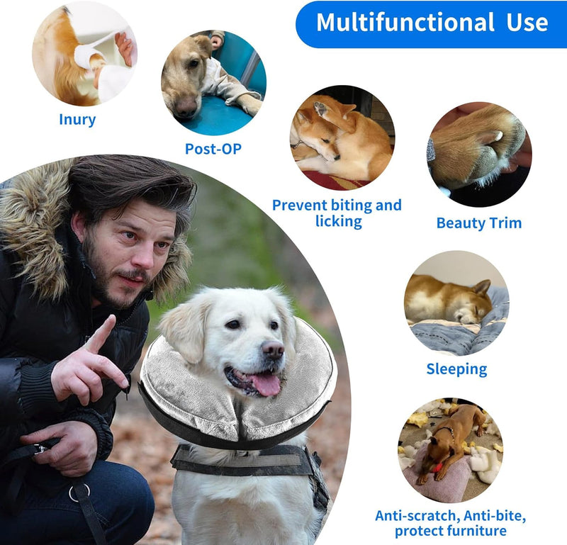 Protective Inflatable Collar for Dogs and Cats, Yuandream Soft Pet Recovery Collar Adjustable Dog Cone Collar - Inflatable Basic Dog Collars for Recovery (Large,Blue) Grey Large (12"-18")