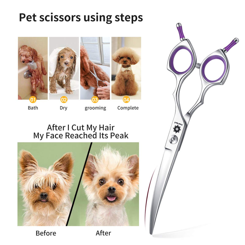 Dream Reach Professional 6.5 Inch Dogs Grooming Curved Scissors, Purple Pet Downward Curved Shears for Cat and Small Dog Shears Or Any Breed Trimming Cuts, Design for Professional Groomer Purple-down Curved