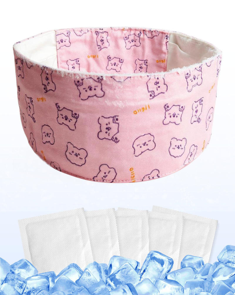 Hosiwei Dog Cooling Collar with Ice Packs - Adjustable Pet Cooling Bandana for Summer, Reusable & Freezable Neck Wrap Scarf for Dogs - Hot Weather Chill Out Accessory Pink Bear Medium