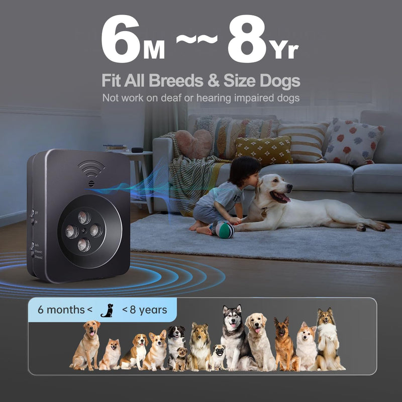 2026 Upgraded Ultrasonic Dog Bark Deterrent, Automatic Anti-Barking Device with 3 Modes, 50FT Long Range Rechargeable Bark Control for Indoor Outdoor Use, Safe for Small Large Dogs (Black) - PawsPlanet Australia