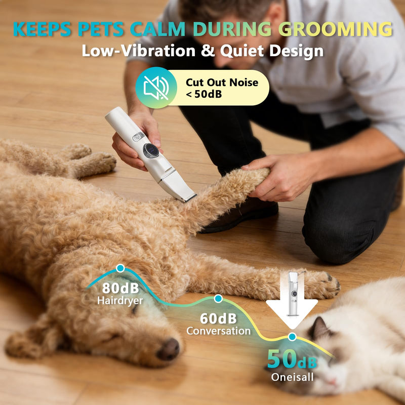 5-in-1 Dog Grooming Kit, Dog Paw Trimmer with LED Display and Light 11-Speed Rotary Knob Low Noise Stainless Steel Blade, Wireless Charging Pet Shaver Ideal Trimming Paw Eye Ear Facial Hair Pet Clipper