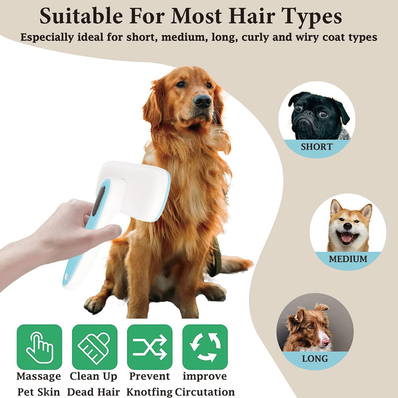 Dog Brush - Self Cleaning Dog and Cat Hair Brush, Efficient Shedding Grooming Tool for Long and Short Haired Dogs & Indoor Cats, Deshedding Comb (Blue) Blue - PawsPlanet Australia