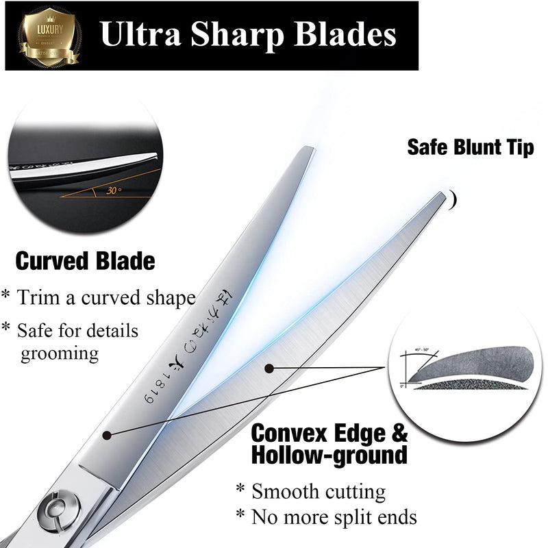 6" Hair Cutting Scissors Professional Curved Grooming Scissors for Small Dogs Cat & Hairstyle Barber Haircut Shears Japanese Stainless Steel Silent Adjustable Tension Removable Soft Ring Curved 6" - PawsPlanet Australia