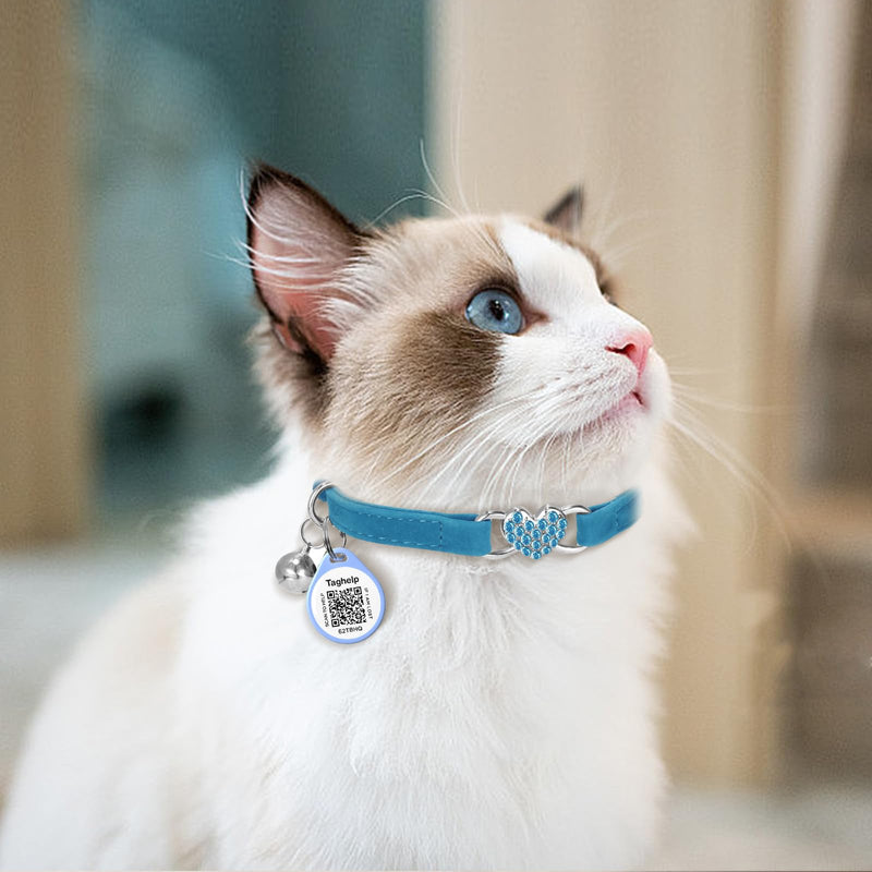 Heart Bling Cat Collar with Safety Belt and Bell Adjustable 8-13 inches for Kitten,Personalized Cat Collar with QR Code Smart ID tag, Pet Name and Phone Number on line,NO app (Pink) pink - PawsPlanet Australia