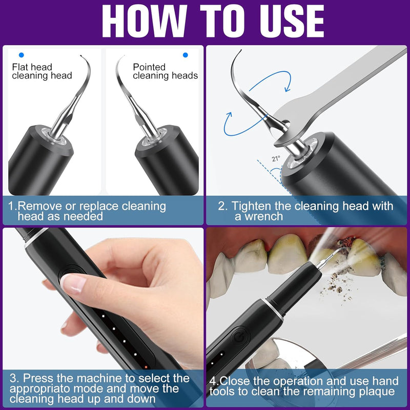 PAWZIDEA Dog Plaque Remover for Teeth Ultrasonic 44kHz, Intelligent Pet Ultrasonic Tooth Cleaner, Tartar Remover for Dog Teeth Cleaning Kit, Canine/Cat Toothbrush Scaler Dental Care Tool, Rechargeable Black - PawsPlanet Australia