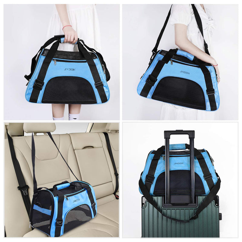 JMOON Soft-Sided Pet Carrier Bag - Airline Approved for Cats and Dogs - Foldable Comfort Travel Carrier 17.5"L x 7.0"W x 11.0"H Blue - PawsPlanet Australia