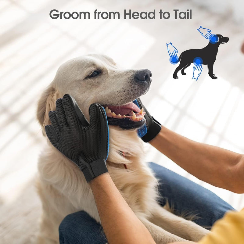 Enhanced Pet Grooming Gloves – Gentle Deshedding Brush for Dogs, Cats & Horses with Long or Short Hair – 1 Pair (Blue) for Efficient Hair Removal & Massage - PawsPlanet Australia