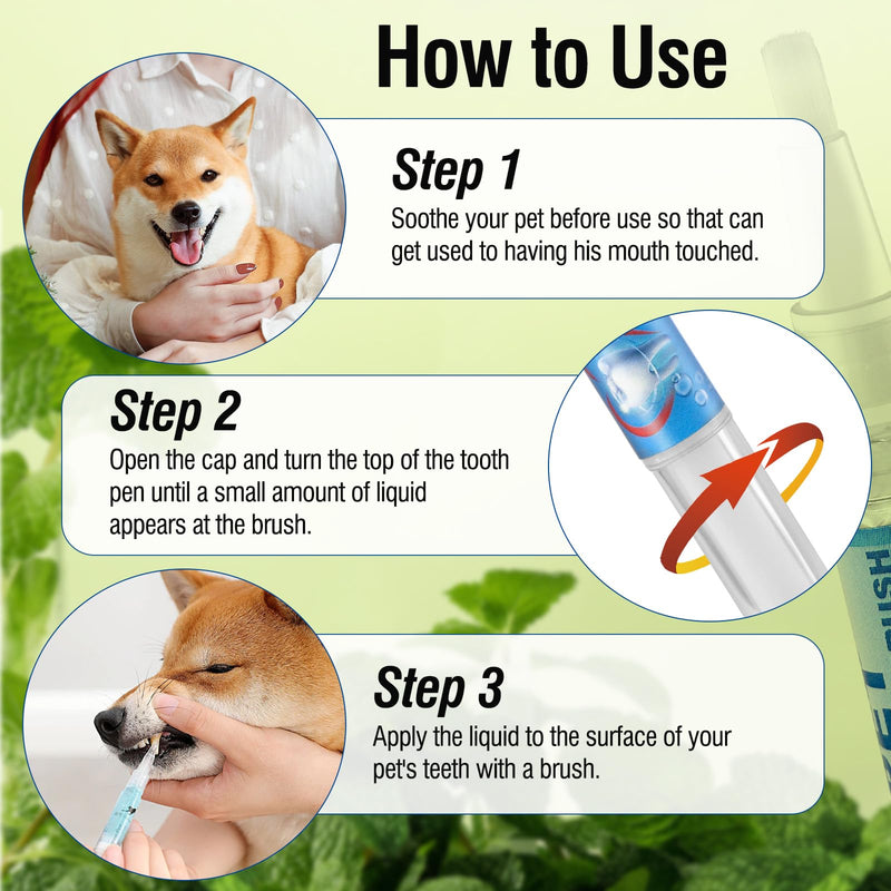 3PCS Pet Toothbrush Pen,Teeth Brightening Pen for Dog-Pet Dog/Cat Teeth Cleaning Pen for Dental Care,Dogs Cats Natural Plants Tartar Remover Tool - PawsPlanet Australia