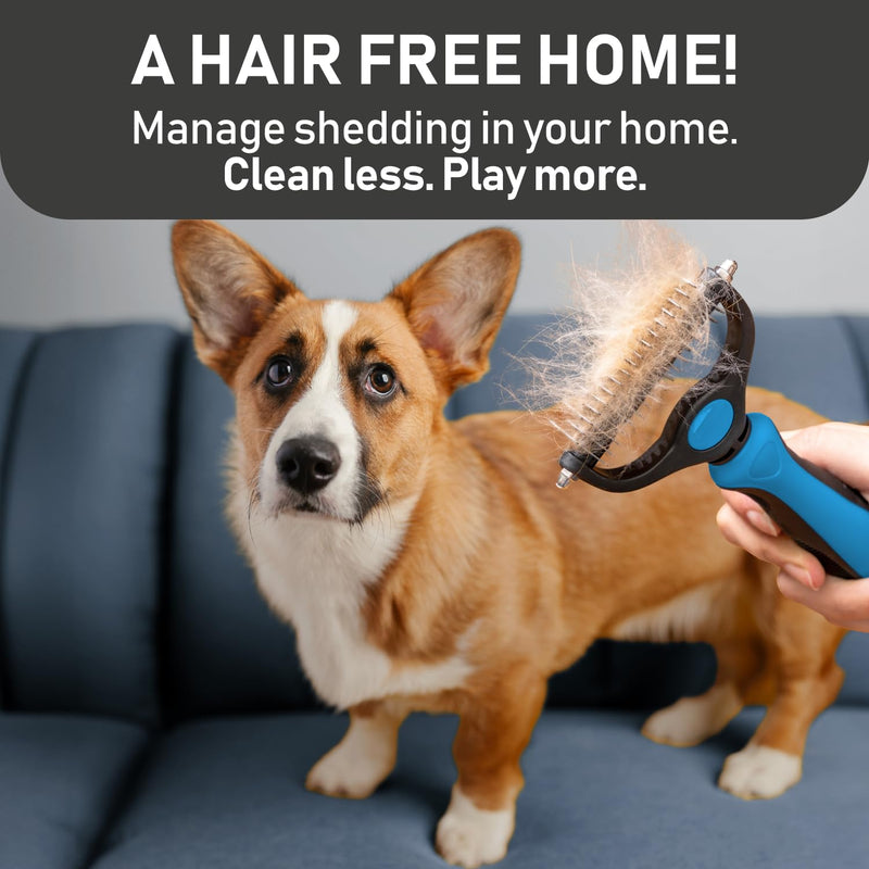 Maxpower Planet Pet Grooming Brush and 2X Grooming Gloves Combo - Double Sided Dematting, Deshedding Undercoat Rake for Dogs and Cats - Reduce Shedding Easily - Blue A1 - Rake & Glove (Best Value) - PawsPlanet Australia