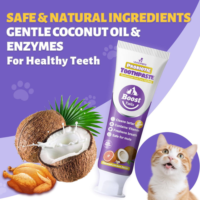 Cat Toothbrush and Toothpaste Kit - Includes Toothpaste (Coconut Chicken 2.5 oz.) Soft Brush, Finger Brush - Provides Safe and Effective Oral Care for Kittens and Adult Cats Coconut Chicken 0.83 Ounce (Pack of 3) - PawsPlanet Australia