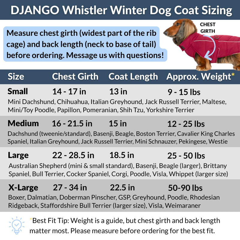 DJANGO Insulated Winter Dog Coat – Warm, Water-Repellent Puffer Jacket for Medium & Large Dogs – Adjustable, Reflective, Cozy Cold-Weather Dog Coat with Harness Hole for Snow – Firelight Red, Large