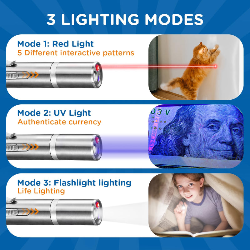 Cat Pointer Toy, LED Light Pointer Cat Toys for Indoor, USB Recharge 3 Light Colors Cat Interactive Toys for Dogs, Cats, Training Chaser Interactive Toy - PawsPlanet Australia