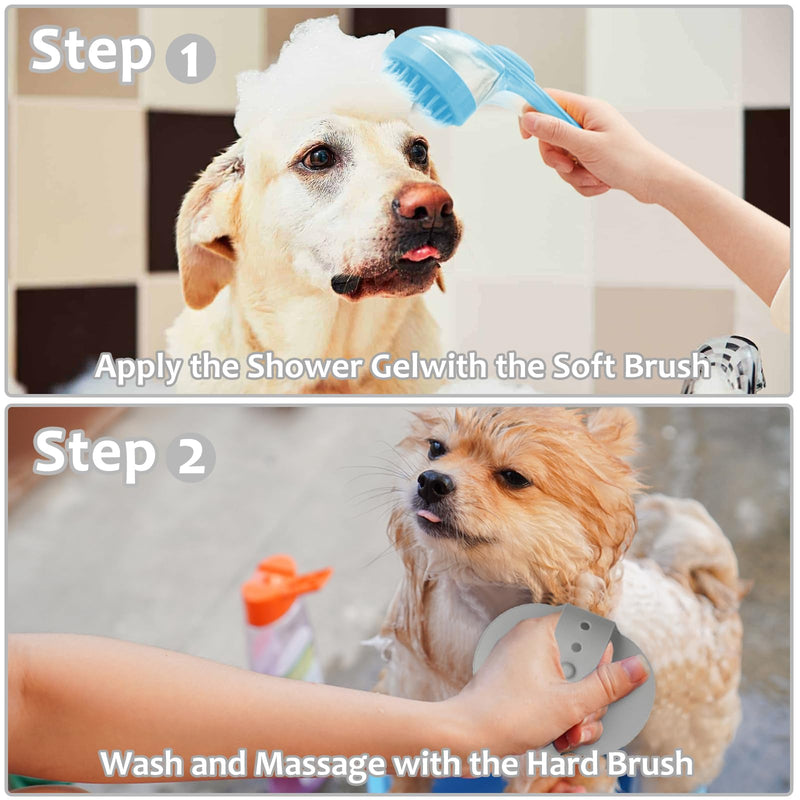(6 Pcs) ELEGX Pet Grooming Bath Massage Brush with Soap and Shampoo Dispenser Soft Silicone Bristle for Long Short Haired Dogs Cats Shower Blue kit - PawsPlanet Australia