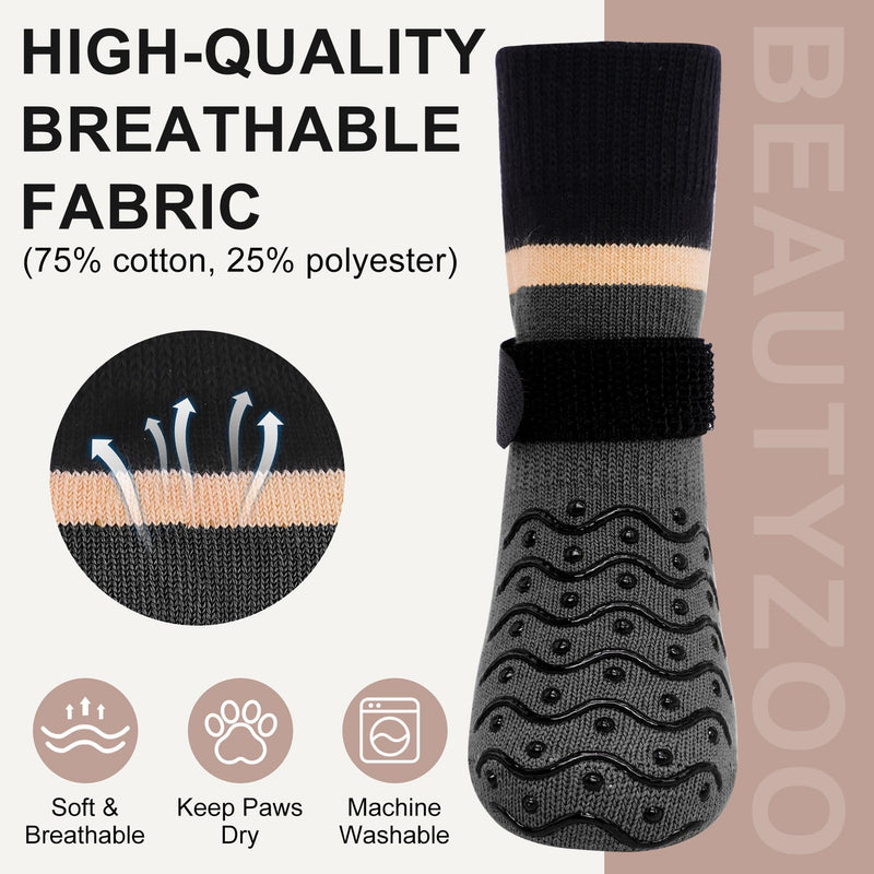 BEAUTYZOO Dog Socks, Non Slip Dog Socks to Prevent Licking Paws -Dog Boots & Paw Protectors with Grippers on Hardwood Floors, Dog Shoes for Hot/Cold Pavement Small Medium Large Senior Dogs Booties Dark Grey L(2.6"-3" W | Pack of 4) - PawsPlanet Australia
