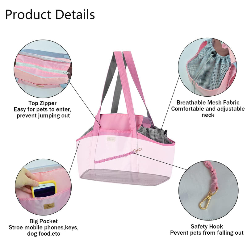 Cuby Pet Carrier Purse for Small Dogs Cats with Pocket and Safety Tether, Soft-Sided Dog Carrier for Small Puppy Kitten, Portable Cat Carrier Tote for Subway, Shopping, Hiking, Traveling Pink - PawsPlanet Australia