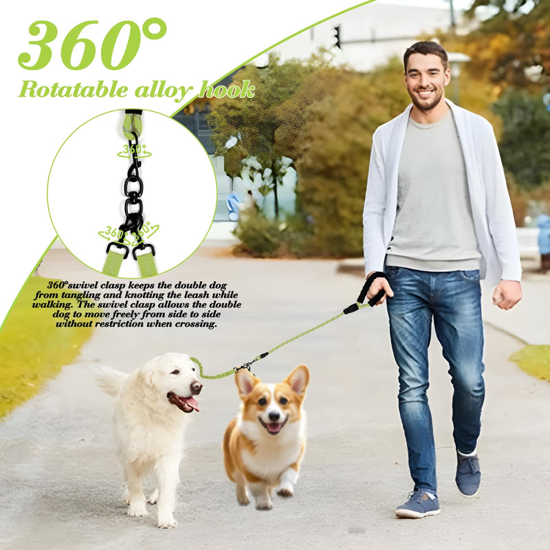 Dog Double Leashes,Rope Bungee Three Leash with Padded Handle Removable for 3 Dogs,Tangle-Free, Padded Handles, 360° Swivel Control (Green, 3 Way) Green - PawsPlanet Australia