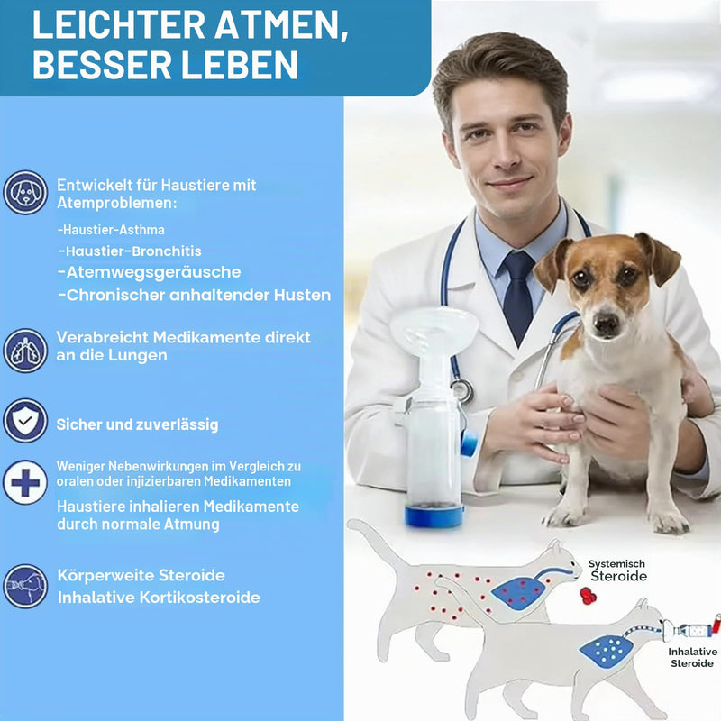 Inhaler Spacer for Pets with 2 Masks, Aerosol Chamber with Breathing Flow Indicator, Anti-Static, Compatible with All MDIs, for Cats and Dogs