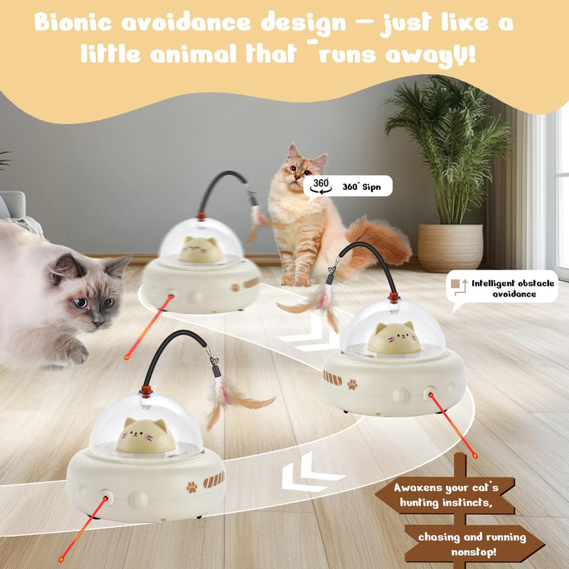 Smart Interactive Cat Toy, Motion Activated Feather Spinner with Breathing Light, USB Rechargeable, for Indoor Cats & Kittens, Ideal Gift for Pet Lover (Creamy Coffee) Creamy Coffee - PawsPlanet Australia