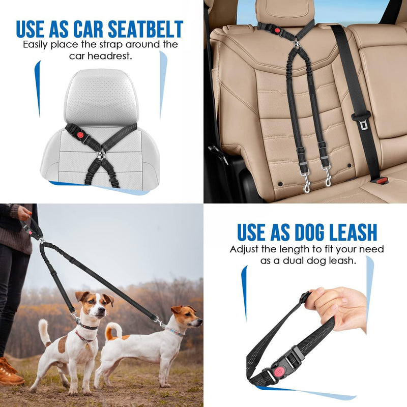 Dog Seat Belt for Car, Dual Pet Vehicle Headrest Restraint Safety Seatbelt,Two Dog Leash No Tangle Dog Car Leash Seat Belt,Duty Adjust Elastic Connect Harness in Vehicle Travel(Pink) Pink - PawsPlanet Australia