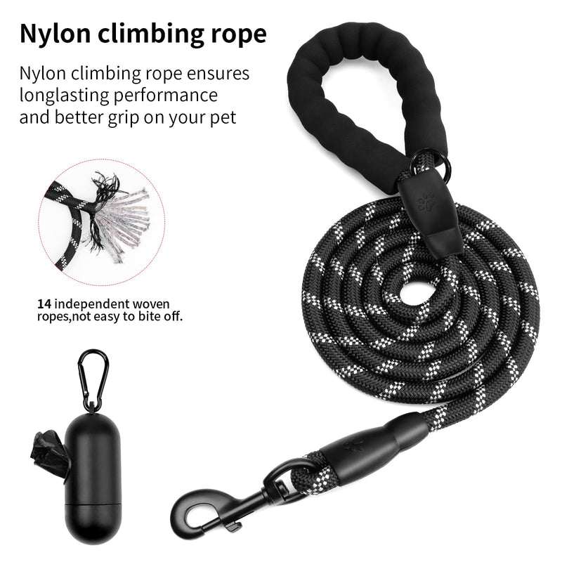 Heavy Duty Dog Leash for Large Medium Small Breed Dogs, Reflective Rope dog leashes with Comfortable Handle,4/5/6 FT Pet Puppy Leash for Night Walking with Poop Bag Holder,Black,1/2 inch Chic Black 6FTx1/2 Inch - PawsPlanet Australia