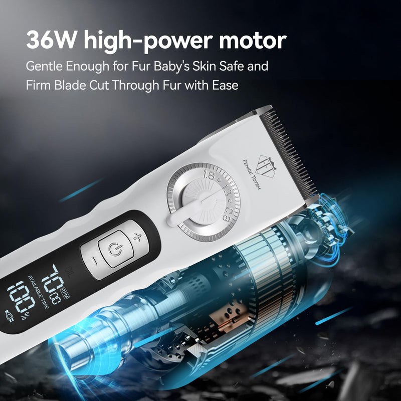 Professional Electric Dog Grooming Clippers, 4000mAh Battery, LCD Display, Type-C Charging, Silver (White)