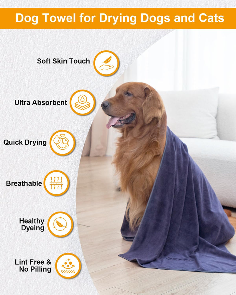 2-PCS Absorbent Dog Towel for Fast Drying Dogs of Large Medium Small with 56x28 Inch Extra Large Bath Towel and 30x14 Inch Daily Use Paw Towel, 100% Microfiber Pet Grooming Towel Set, Gray XL:56x28 Inch + S:30x14 Inch - PawsPlanet Australia