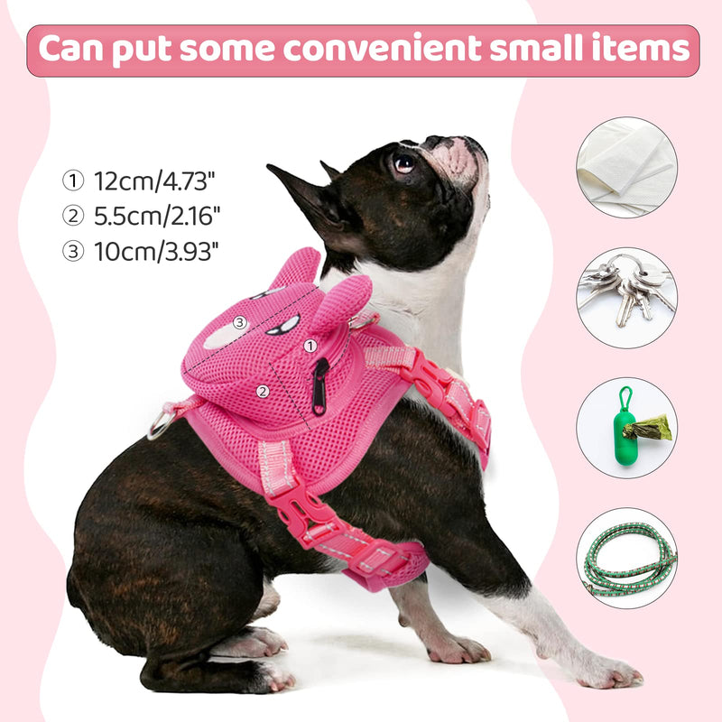 Dog Harness with Backpack, Adjustable Dog Backpack Harness for Small Medium Dogs, No-Pull Breathable Backpacks for Dogs to Wear, for Traveling, Hiking, Camping, Training, Pink L Large Pink pig - PawsPlanet Australia