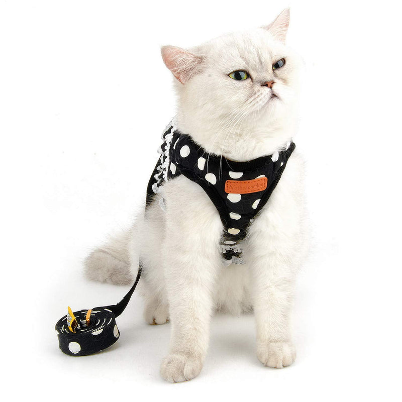 Zunea Polka Dots Cat Harness and Leash Set Girl Kitten Crown Escape Proof No Pull Choke Vest Clothes for Walking, Step in Soft Mesh Padded Puppy Harness for Small Dog L (Chest: 16.5") black