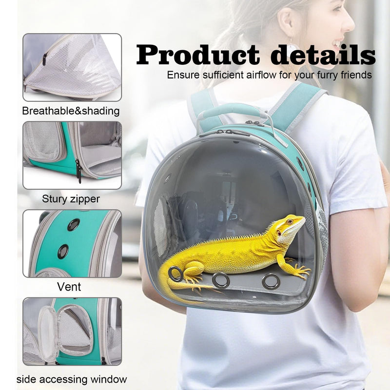 Expandable Bearded Dragon Backpack Carrier with Clear Bubble Window Large Space Travel Cage for Hedgehog Rat Parrot,Rabbit,Sugar Glider,Airline Approved (Green, Back Extention) Green - PawsPlanet Australia