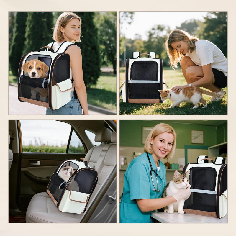 Lekereise Cat Backpack Carrier, Pet Carrier Backpack Airline Approved for Small Dogs Medium Cats Fit Up to 18 Lbs, Dogs Foldable Backpack Carrier for Travel, Hiking, Beige 13.39"L x 11"W x 16.53"H - PawsPlanet Australia