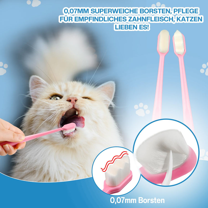 Pack of 7 Pet Toothbrushes, Toothbrush for Dogs and Cats, 2 Pieces Triple Heads Dog Toothbrushes Multi-Angle Teeth Cleaning Set for Small, Medium and Large Pets Blue + Blue + Pink 7 pcs (Pack of 1)