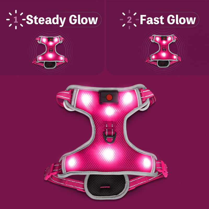 Glow in The Dark Dog Harness USB Rechargeable(Pink, L) Pink L: Chest Girth: 28-35.50"丨Neck: 22-31.5" - PawsPlanet Australia