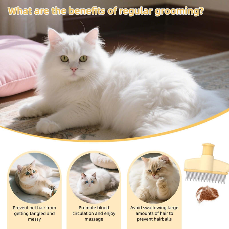 Pet Hair Remover Comb, Cat Brush with Release Button Self-Cleaning Pet Grooming Brush Tool for Shedding Tangles & Removal Loose Hair, Ideal for Dogs Cats Kitten Short & Long Hairs