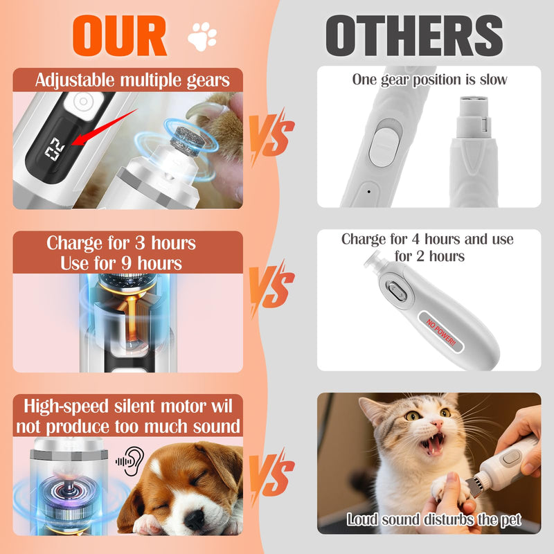 Dog Nail Trimmers Ultra Quiet Electric Pet Dog Nail Clippers Cat Nail Clipper with Led Lights Nail Grinder High Speed Nail File Electric Clippers for Grooming Small, Medium,Large Dogs and Cats (grey) - PawsPlanet Australia