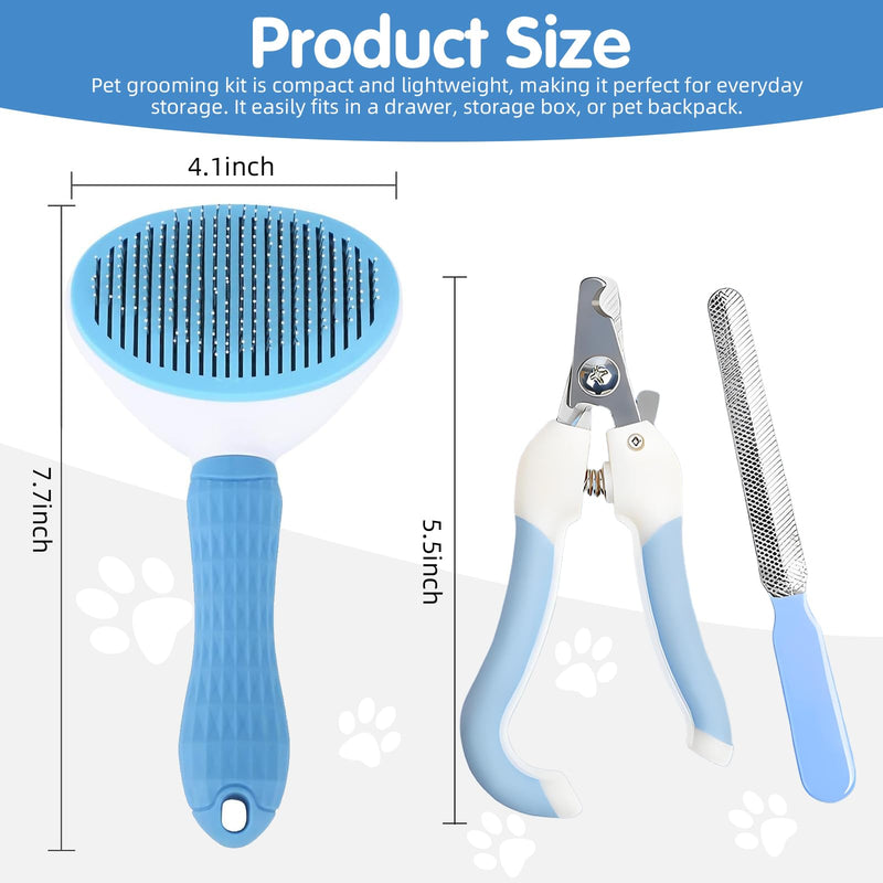 Aglads Cat and Dog Brush,Self-Cleaning Slicker Brush for Pet Grooming Includes Blue Fine-Needle Comb, Pet Nail Clipper, File For Daily Home Use Small/Large Dogs, Long/Short-Haired Cats, and Rabbits - PawsPlanet Australia